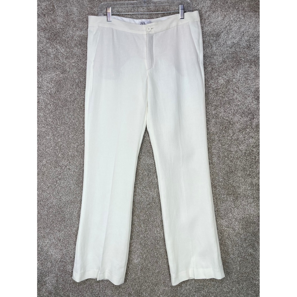 Zara Linen Wide Leg Pants Womens M White High Rise Minimalist Breathable Office